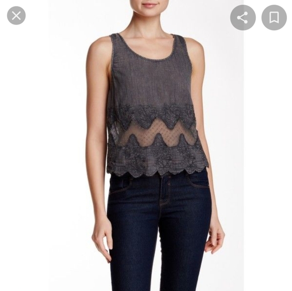 Melrose and Market Tops - Melrose and Market grey lace embroidered crop tank